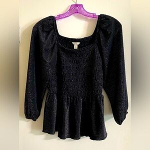 Cato Black Smocked Blouse size small good condition